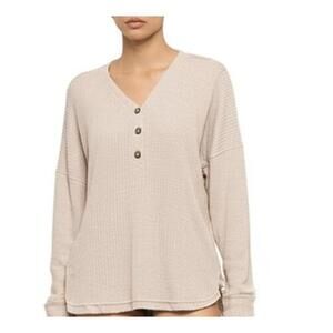 American Eagle Womens Waffle Knit Shirt‎ Large Tan Plush Cozy Casual